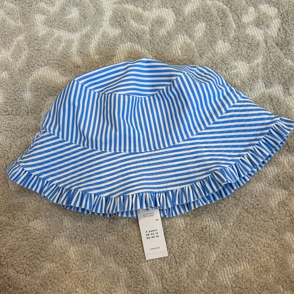 Gap bucket Hat baby toddler nwt blue striped swim 4